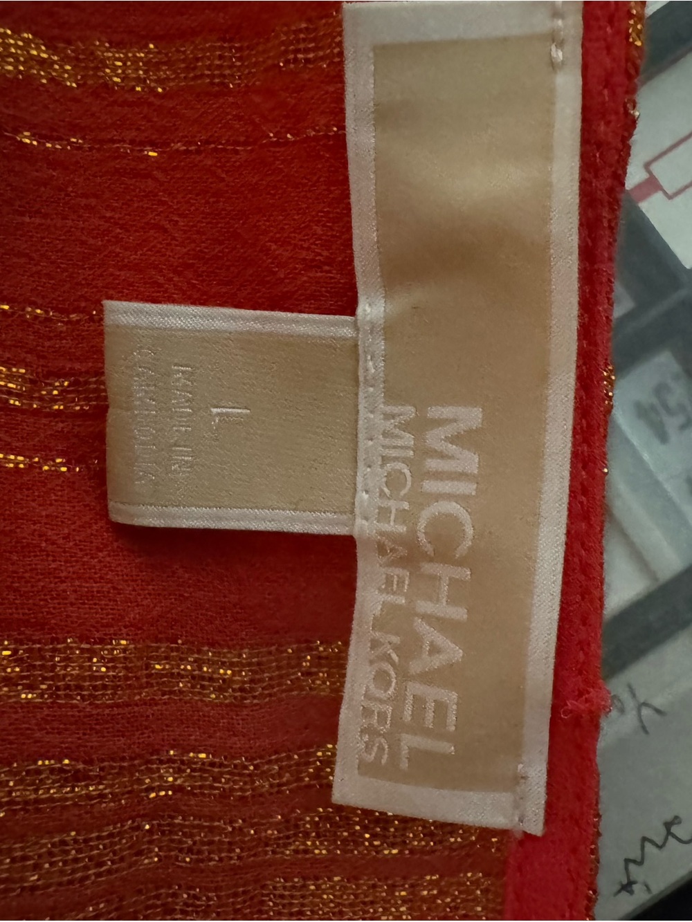 Michael Kors Orange Metallic-Striped Midi Wrap Dress - Picture 7 of 7